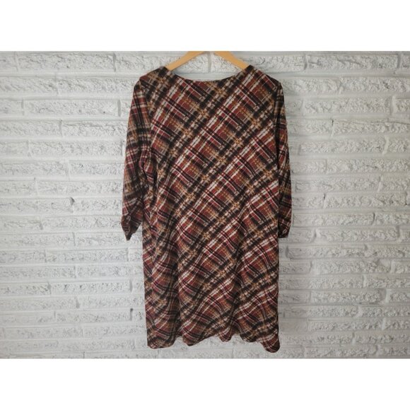 Perceptions Women Dress Extra Large XL Shirt Knit Mini Brown Plaid PLA11E - Picture 7 of 12